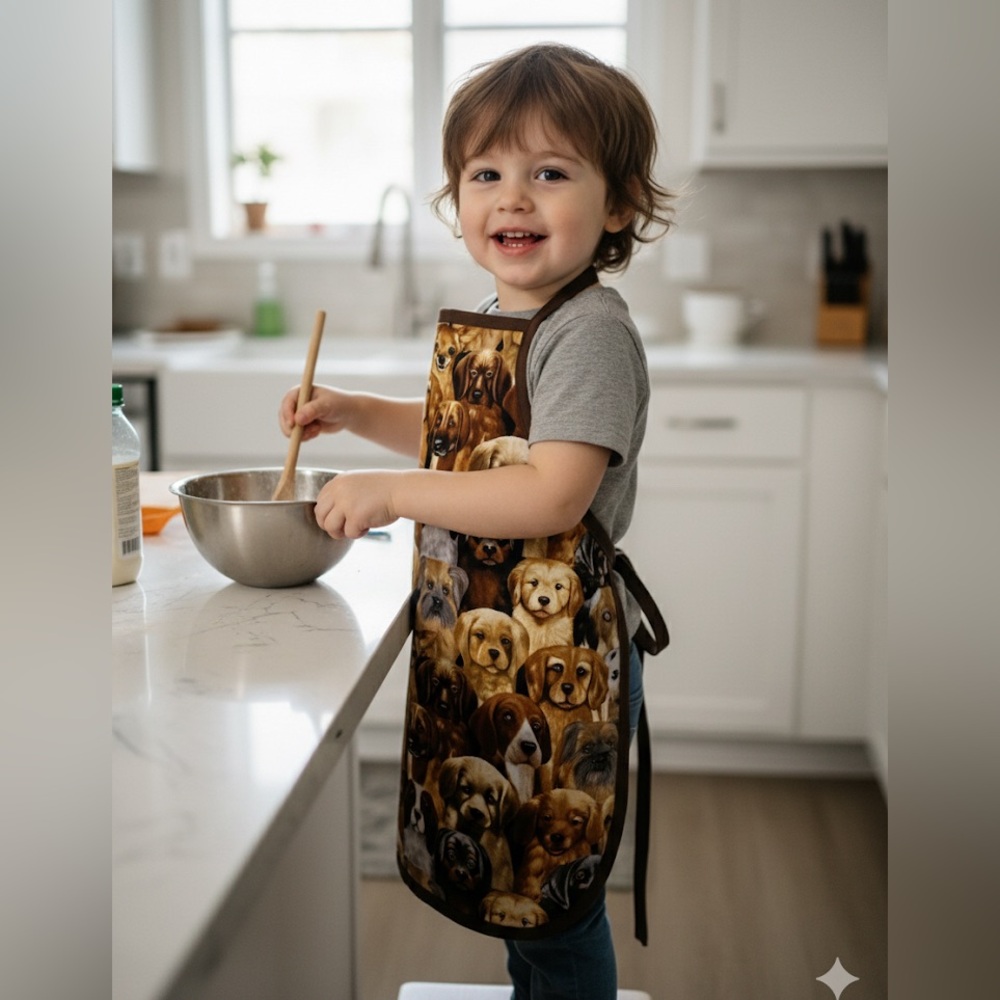 Dog Print Apron - Brown and Tan